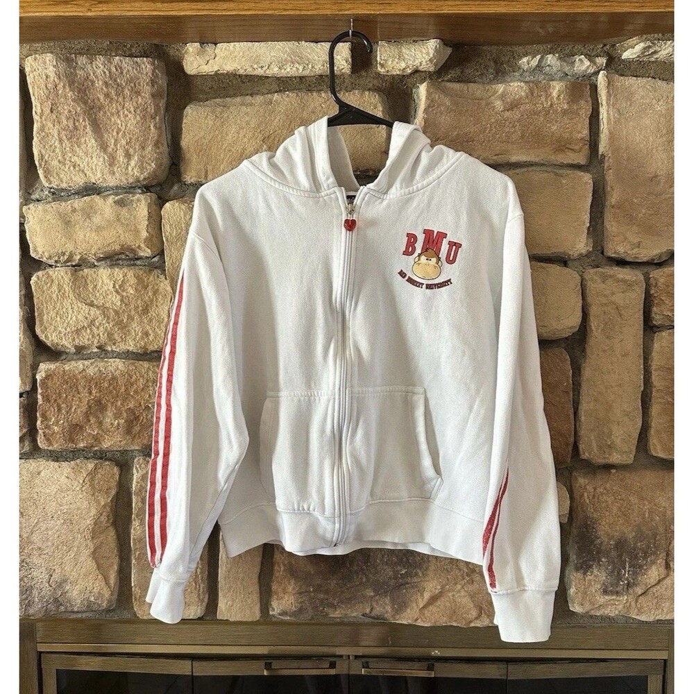 Flavor Y2K VTG Bad Monkey University BMU White Graphic Zip Up Hoodie Red Sz XL